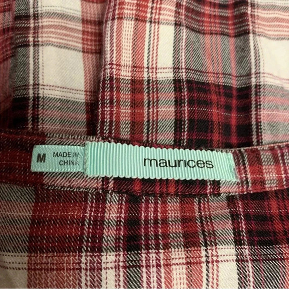 Maurice’s red plaid medium top baby doll style full button - Picture 6 of 9